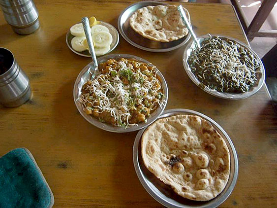 9. Dinner - Chapati, salad and vegetable curries - chick peas with masala and spinach with cheese (paneer - kind of Indian cheese)